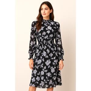 O.P.T Dark Purple Floral Fairy Grunge High Neck Smock Boho Midi Flowy Dress S